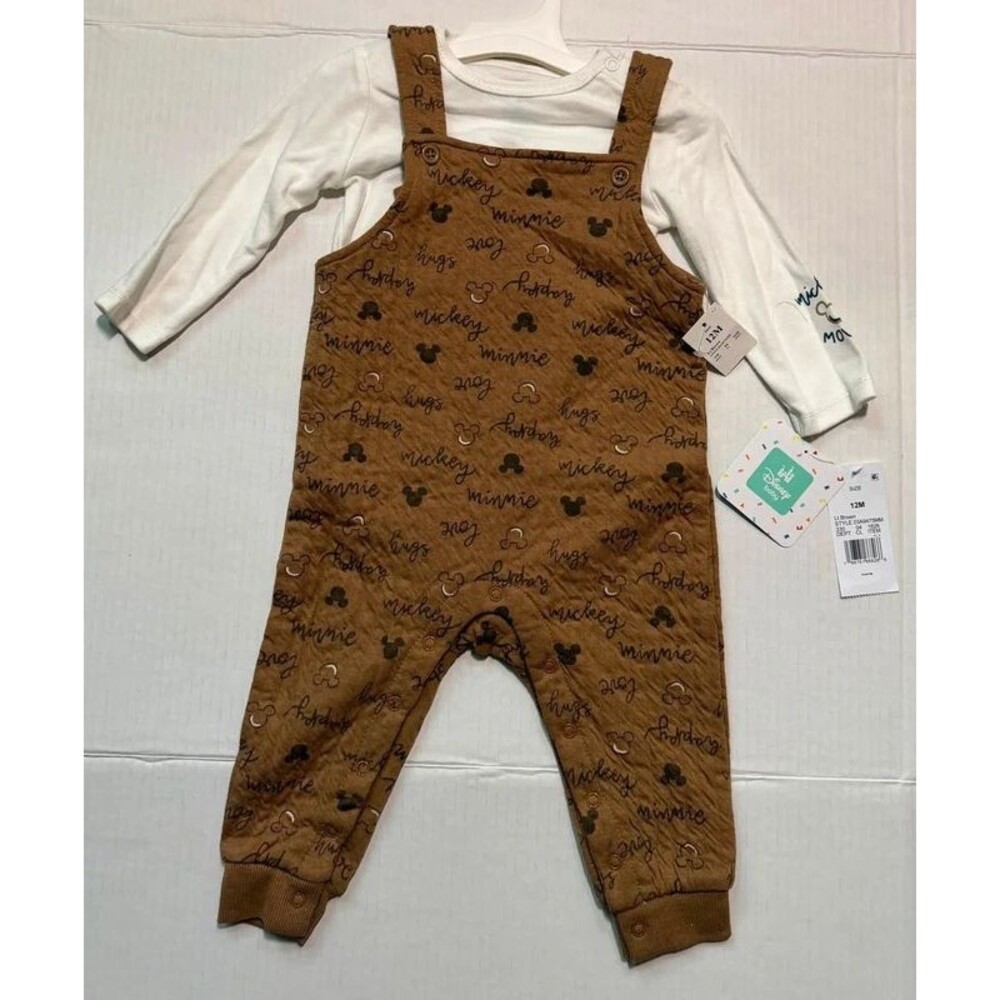Disney Baby Mickey & Minnie Overalls Outfit 12M